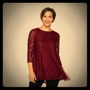 Lace top in cranberry wine color.